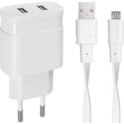 Rivacase Φορτιστής με Καλώδιο Micro USB με 2 Θύρες USB-A 12W White VAD1