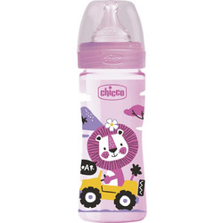 Chicco Well Being Πλαστικό Μπιμπερό με Θηλή Σιλικόνης κατά των Κολικών 2m+ Lion Pink 250ml