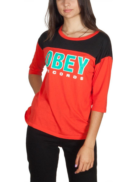 Obey Records μπλούζα κόκκινη με τρουακάρ μανίκια 266861363