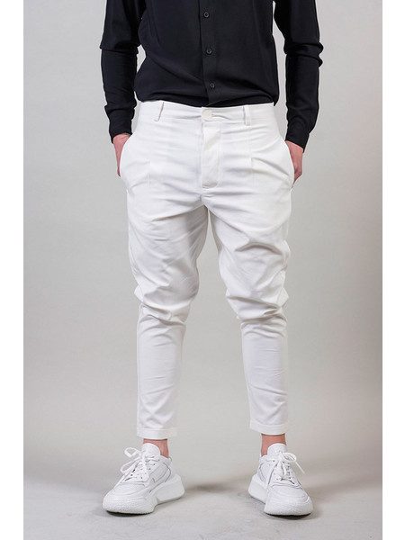 Παντελόνι Chinos Cropped με Ρεβέρ -19- Εκρού