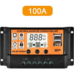 MPPT/PWM-100A 12/24v Ρυθμιστής Φόρτισης ηλιακού πάνελ Αυτόματη οθόνη LCD Solar Charge Controller διπλής θύρας USB-1τεμ