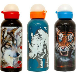 No Fear Animals Λύκος Παιδικό Παγούρι με Καλαμάκι Μαύρο 580ml Διάφορα Σχέδια