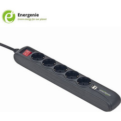 ENERGENIE POWER STRIP WITH 2 USB CHARGER 5 SOCKETS 1,5m USB 2A BLACK