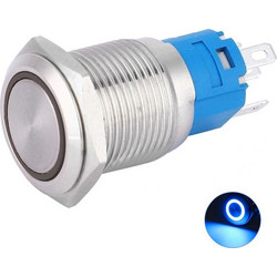 16mm 12V-24V LED illuminated Metal Momentary Button - Blue (IP67)