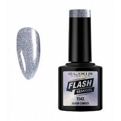Elixir Flash 1142 Silver Confeti Glitter Ημιμόνιμο Βερνίκι Νυχιών 8ml
