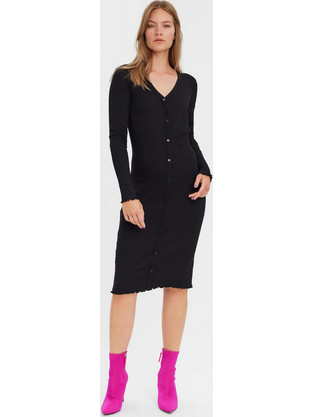 Vero Moda Midi Φόρεμα Ριπ Μαύρο 10274362