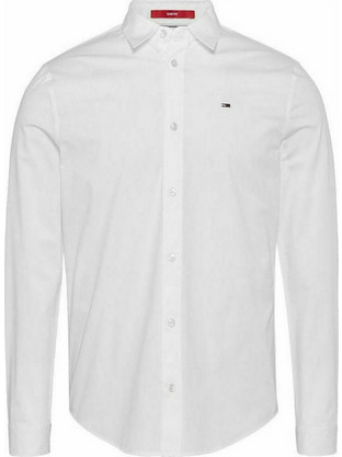Tommy Jeans Ανδρικό Πουκάμισο Βαμβακερό Μακρυμάνικο Slim Fit Λευκό DM0DM04405-100