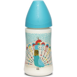Suavinex Peacock Πλαστικό Μπιμπερό με Θηλή Σιλικόνης κατά των Κολικών 0-6m Blue 360ml
