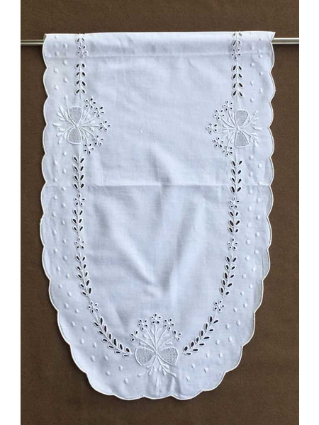 Κουρτίνα Λινή Κεντητή Χειροποίητη 30x50 - DressingHome - Χίος - Λευκό