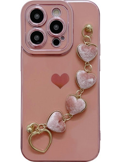 Θήκη Electroplating TPU με Λουράκι Love-Heart iPhone 14 Pro Max - Pink - OEM