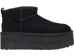 UGG Classic Ultra Mini Platform Γυναικεία Μποτάκια Πλατφόρμα Suede Μαύρα με Γούνα 1135092-BLK
