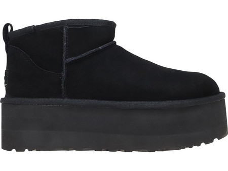 UGG Classic Ultra Mini Platform Γυναικεία Μποτάκια Πλατφόρμα Suede Μαύρα με Γούνα 1135092-BLK