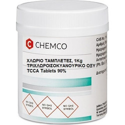CHEMCO ACID TRICHLOROISOCYANURIC (ΧΛΩΡΙΟ ΤΡΙΧΛΩΡΟ 90% ) 1KG ΣΕ ΤΑΜΠΛΕΤΕΣ ΧΛΩΡΙΟΥ