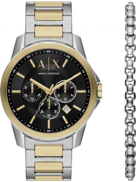 Armani Exchange Ανδρικό Ρολόι Χρονογράφος Αυτόματο με Χρυσό Μεταλλικό Μπρασελέ AX7148SET