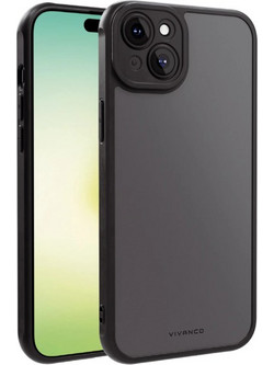 VIVANCO FROSTED COVER CAMERA PROTECTION IPHONE 15 PLUS semi transparent/black backcover