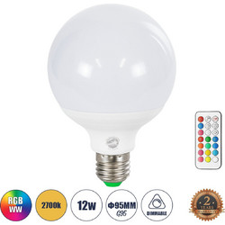 GloboStar Λάμπα Led E27 G95 Γλόμπος 12W 780lm 260 Ac 220-240V IP20 Φ9.5 x Υ14cm - Εναλλαγή Φωτισμού μέσω Τηλεχειριστηρίου - Πολύχρωμο RGB+Ww - 2 Years Warranty - (76071)