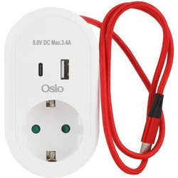 Osio OPS-3001 Μονόπριζο Ασφαλείας με USB Λευκό 5205082143620