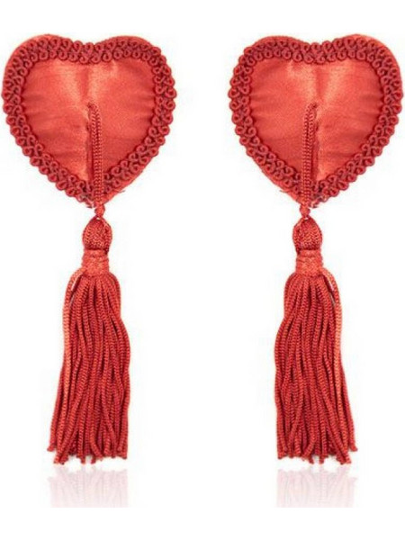 Διακοσμητικά Θηλών Με Φούντες - Toyz4Lovers Fetish Art Heart Nipples Tassels Red 12cm