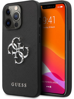 Guess Leather Logo Collection Back Cover Black (iPhone 13 Pro)
