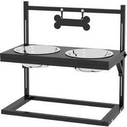 PawHut Raised Dog Bowl Hold με Ρυθμιζόμενο Ύψος, 2 Ατσάλινα μπολ 900ml, Μαύρο D08-057V00BK