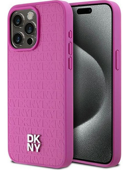 DKNY Leather Monogram Pattern Metal Logo MagSafe - θήκη για Apple iPhone 15 Pro Max - Ροζ