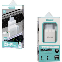 Treqa CH-643 Φορτιστής με Καλώδιο Lightning με Θύρα USB-A 20W Power Delivery White
