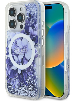Guess Liquid Glitter Flower Back Cover Purple (iPhone 16 Pro)