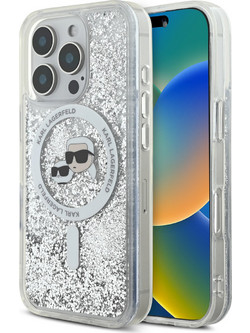 Karl Lagerfeld Liquid Glitter Karl & Choupette Head MagSafe Θήκη Transparent (iPhone 16 Pro)
