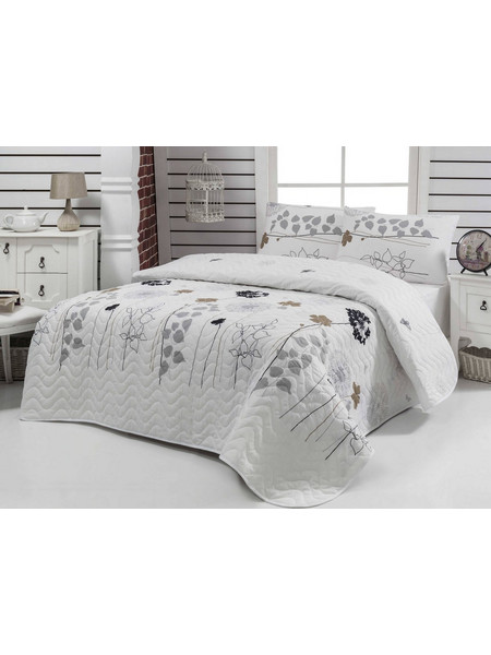 Double Quilted Bedspread Set Atlantis - White White Grey Black Brown