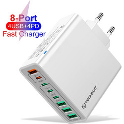 Techsuit CHPD224 Φορτιστής χωρίς Καλώδιο με 4 Θύρες USB-A & 4 Θύρες USB-C 65W Quick Charge 3.0 & Power Delivery White