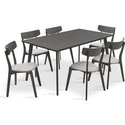 Tραπεζαρία Benson - Toto σετ 7τμχ rustic grey - ύφασμα γκρι 150x90x75εκ