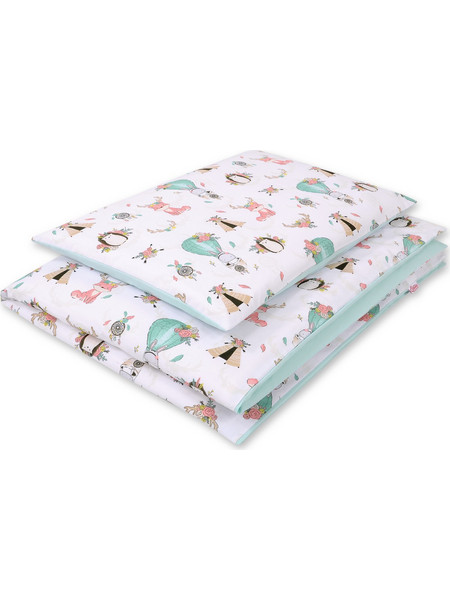 Double-sided bedding set 2-pcs- foxes beige/mint