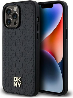 DKNY Leather Pattern Metal Logo MagSafe case for iPhone 13 Pro Max - black
