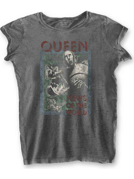 Queen Ladies Burnout T-Shirt: News of the World (Charcoal Grey) - QUBOTS02LC