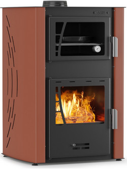 Thermogatz GSW 25 Oven Red Ατσάλινη Ξυλόσομπα Καλοριφέρ με Φούρνο 25kW