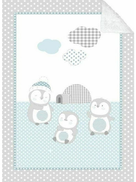 KikkaBoo Pingui Family Κουβέρτα Κούνιας Fleece 110x140 Λευκή Γαλάζια