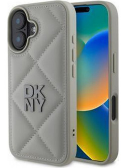 DKNY TPU Leather Quilted Stack Logo Θήκη Δερματίνης Puffer για iPhone 16 Γκρι