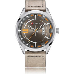 Curren Ανδρικό Ρολόι με Μπεζ Δερμάτινο Λουράκι 8295 Grey/Silver