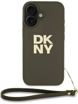 DKNY PU Leather Stack Logo Case Θήκη Δερματίνης με Λουράκι για iPhone 16 Olive Green