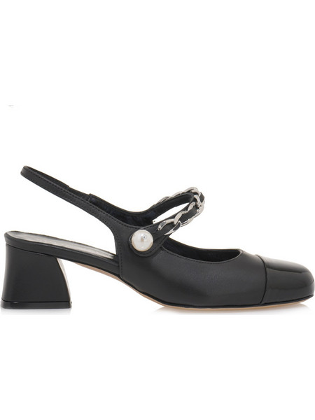 Sofia Baldi Γόβες Slingback Δερμάτινες με Χοντρό Χαμηλό Τακούνι Μαύρες U457A0092W83