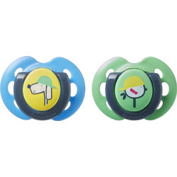 Tommee Tippee Fun Ορθοδοντικές Πιπίλες Σιλικόνης 0-6m Σκυλάκι Πουλάκι Μπλε Πράσινο 2τμχ