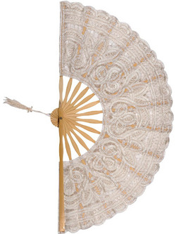 Χειροποίητη βεντάλια (27cm) μπέζ SilkFashion