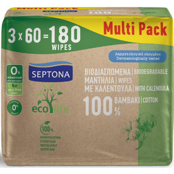 Septona Ecolife Μωρομάντηλα Χωρίς Οινόπνευμα & Parabens με Kαλέντουλα 3x60τμχ