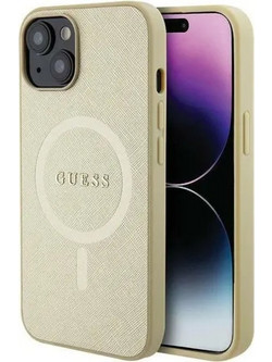 Guess Saffiano MagSafe Back Cover Gold (iPhone 15 Plus)