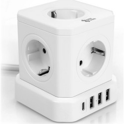 Spacetronik SPS-C02W | Πολύπριζο κύβος 9 σε 1, 5 x AC 230, 3 x USB-A, 1 x USB-C με 7 προστασίες, λευκό