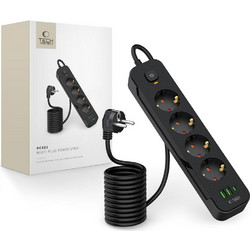 Tech-Protect PCL4X3 Power Strip 4 Sockets 240V + 2xUSB-A + 1xUSB-C 200 cm - Black