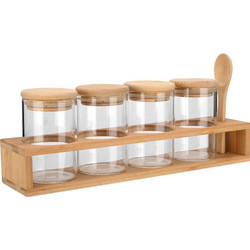 Δοχεία Μπαχαρικών Bamboo Essentials Με Βάση Bamboo Και Κουτάλι Γυαλί Μέταλλο 27x6.5x12.5cm Σετ 5Τμχ Estia 01-28206
