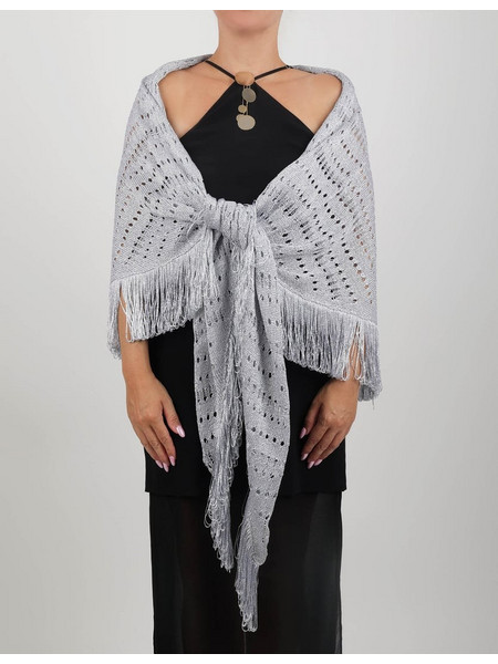 SIMONA CORSELLINI Εσάρπα γκρι από διάτρητο lurex με μάξι κρόσσια
