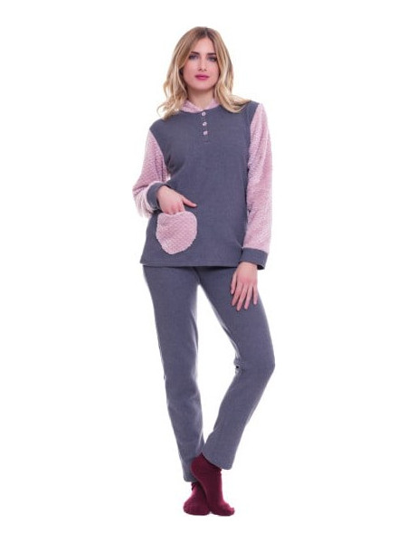MyPi Fleece Heart Σετ Γυναικείες Πιτζάμες Χειμωνιάτικες Γκρι