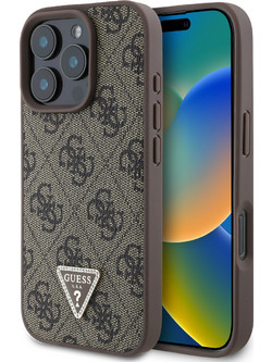 Guess Triangle Metal Logo Strass Collection Case Θήκη προστασίας από δερματίνη - iPhone 16 Pro (Καφέ )